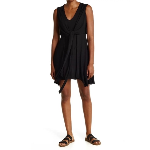 NEW ALLSAINTS BLACK JERSEY TIE-WAIST MINI DRESS - Picture 7 of 7